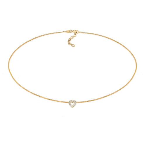 Gold Ladies Choker Heart Pendant Love with crystals in 925 sterling silver gold plated