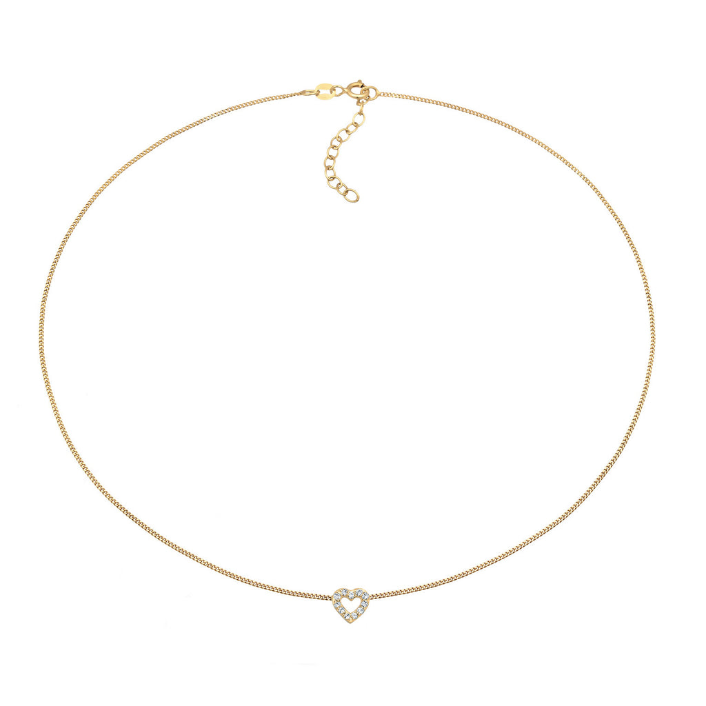 Gold Ladies Choker Heart Pendant Love with crystals in 925 sterling silver gold plated