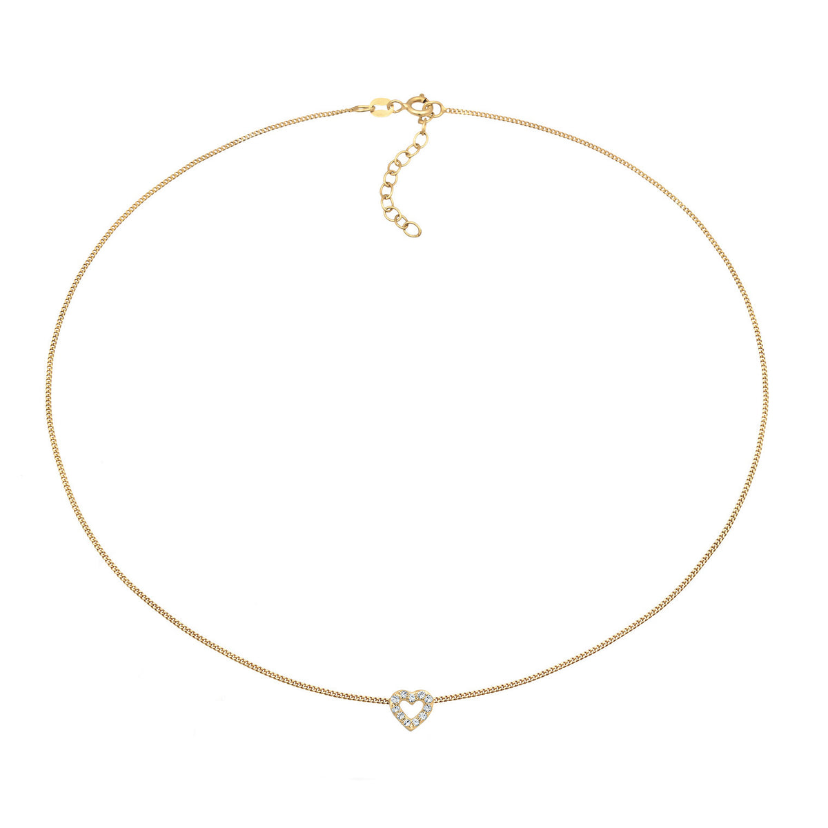 Gold Ladies Choker Heart Pendant Love with crystals in 925 sterling silver gold plated