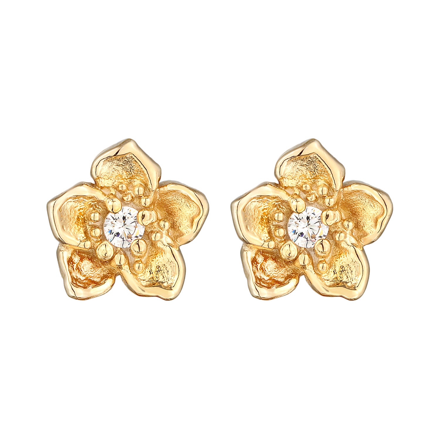Gold Perhiasan Wanita Perak Asli - Silver Anting Stud Flower with Zirconia Gold Plated