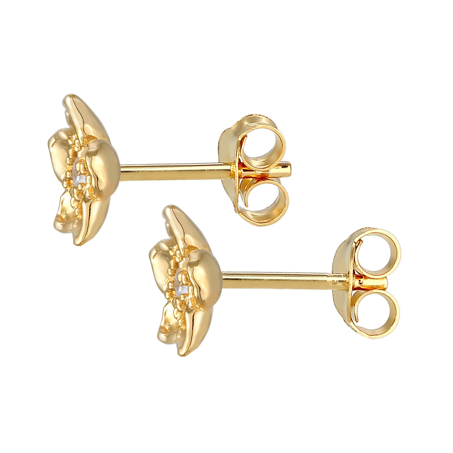 Gold Perhiasan Wanita Perak Asli - Silver Anting Stud Flower with Zirconia Gold Plated