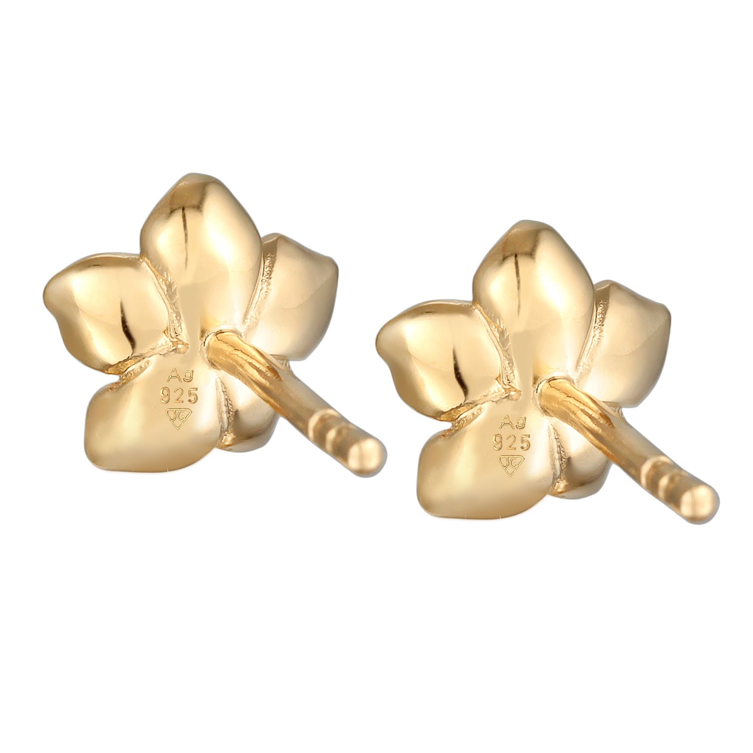 Gold Perhiasan Wanita Perak Asli - Silver Anting Stud Flower with Zirconia Gold Plated