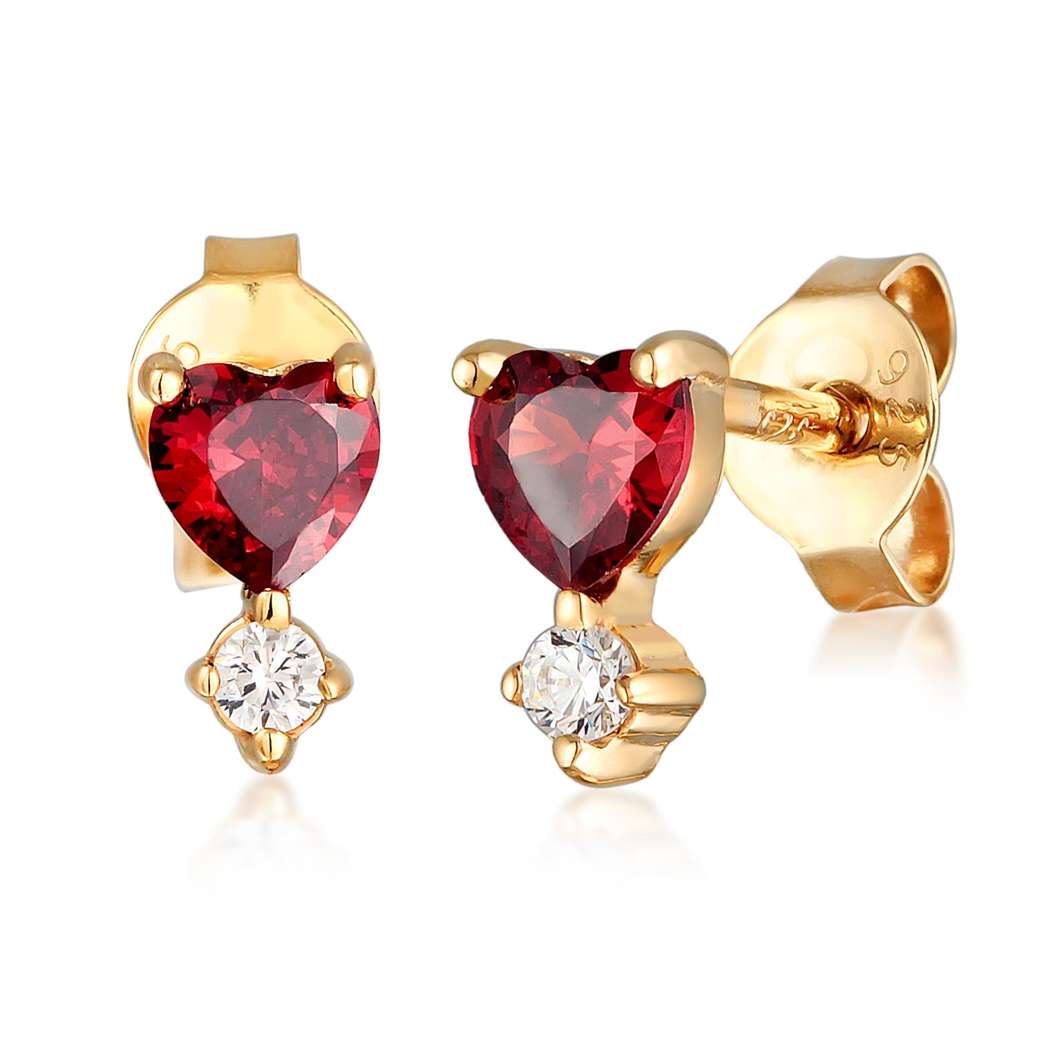 Gold Perhiasan Wanita Perak Asli - Silver Anting Stud Heart Motive Love Zirconia Lapis Emas
