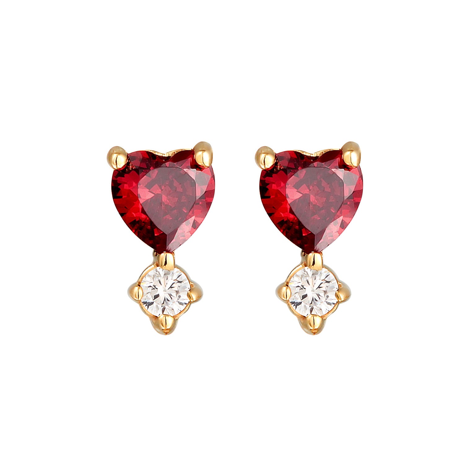 Gold Perhiasan Wanita Perak Asli - Silver Anting Stud Heart Motive Love Zirconia Lapis Emas