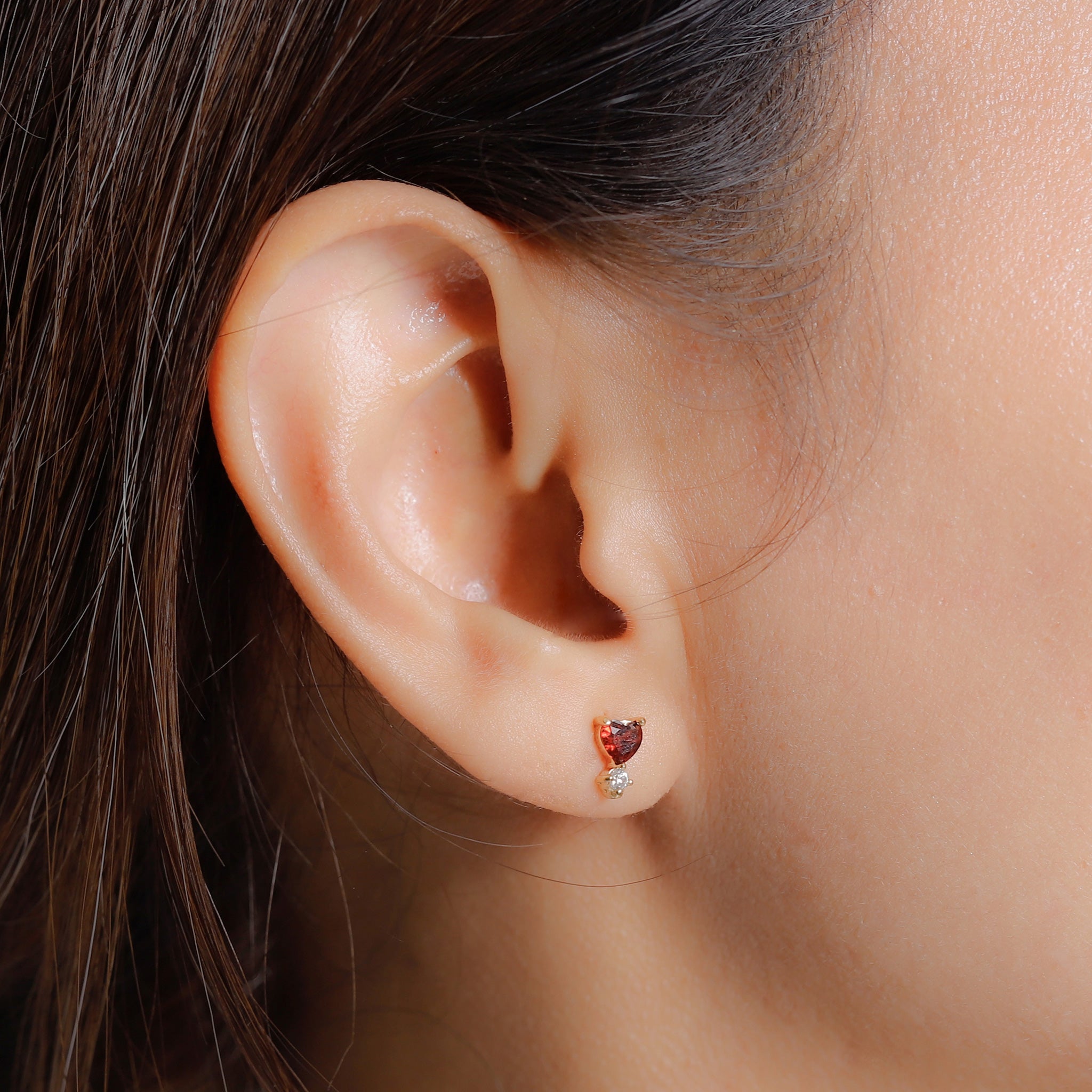 Gold Anting Stud Earrings Perak 925 Lapis Emas Wanita Hati Zirconia