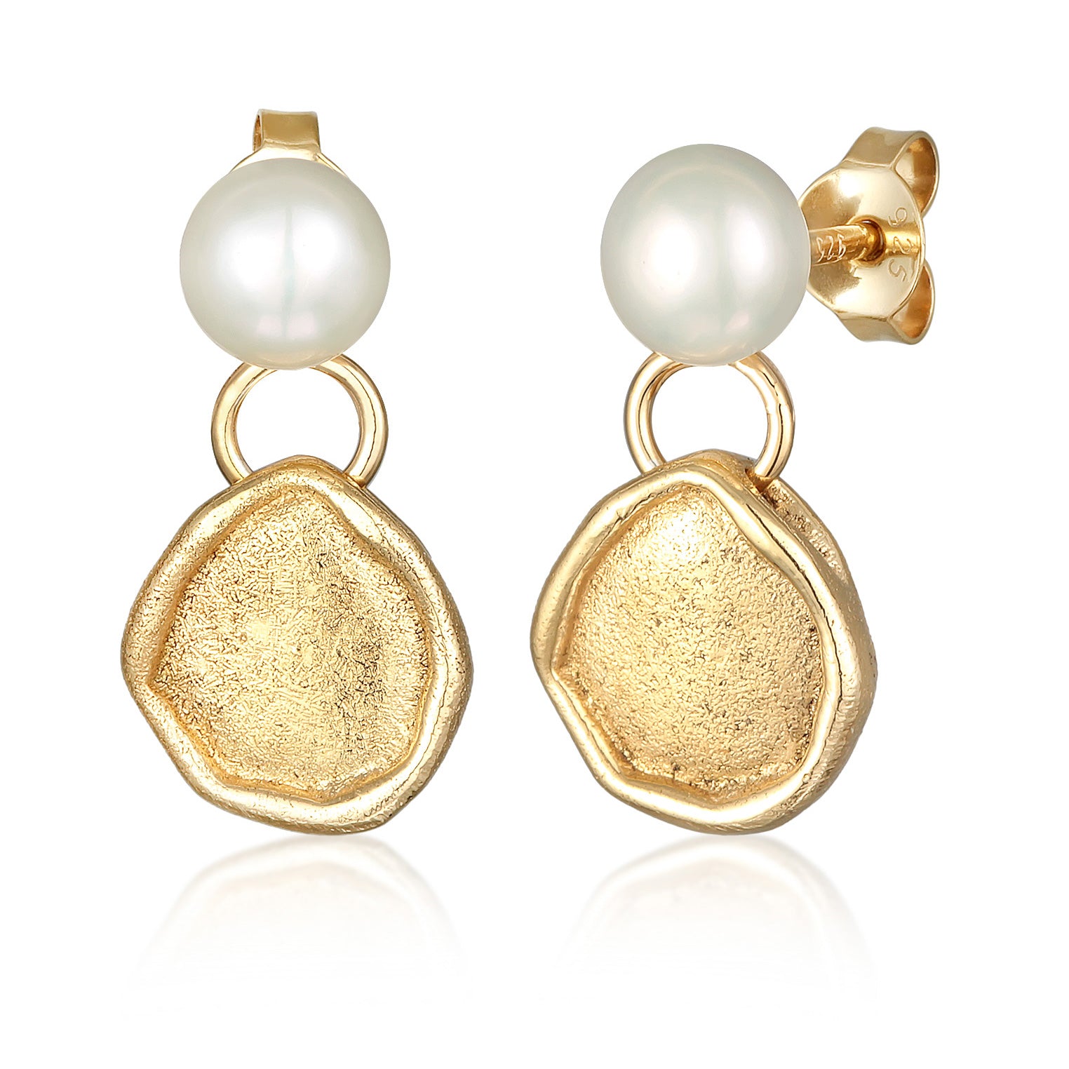 Gold Perhiasan Wanita Perak Asli - Silver Anting Ear Hanger Organic Coin Freshwater Pearl Lapis Emas