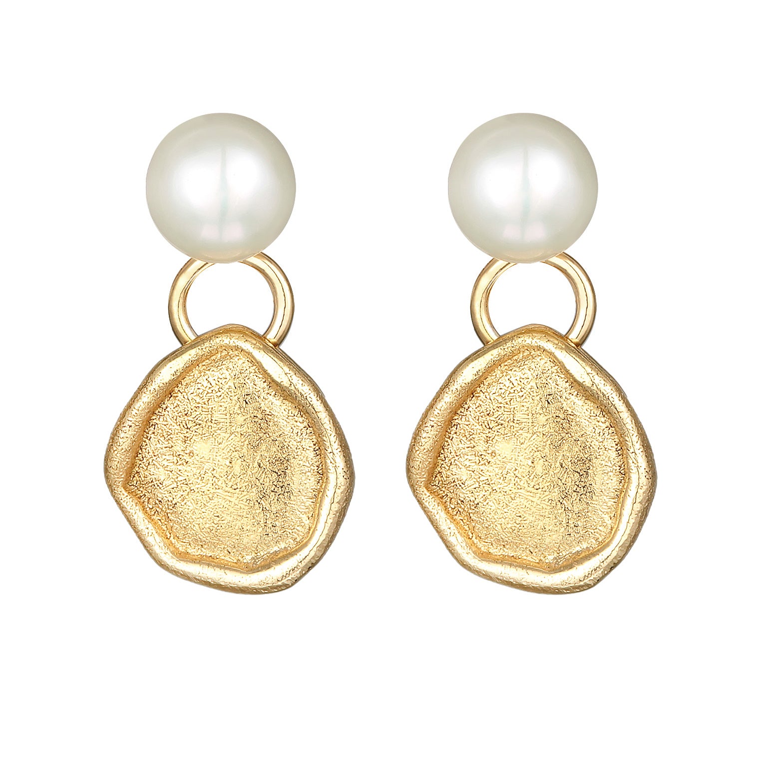 Gold Perhiasan Wanita Perak Asli - Silver Anting Ear Hanger Organic Coin Freshwater Pearl Lapis Emas