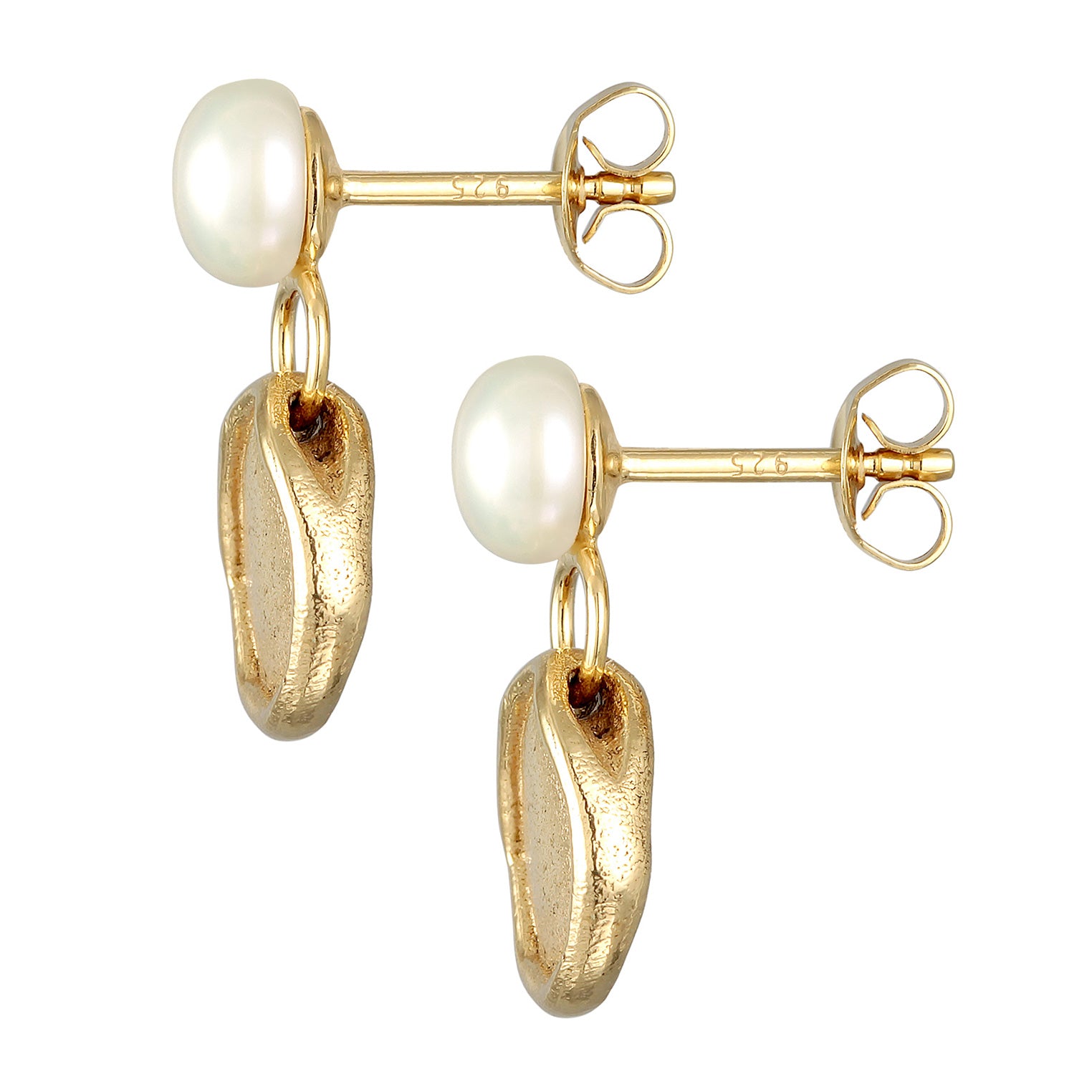 Gold Perhiasan Wanita Perak Asli - Silver Anting Ear Hanger Organic Coin Freshwater Pearl Lapis Emas
