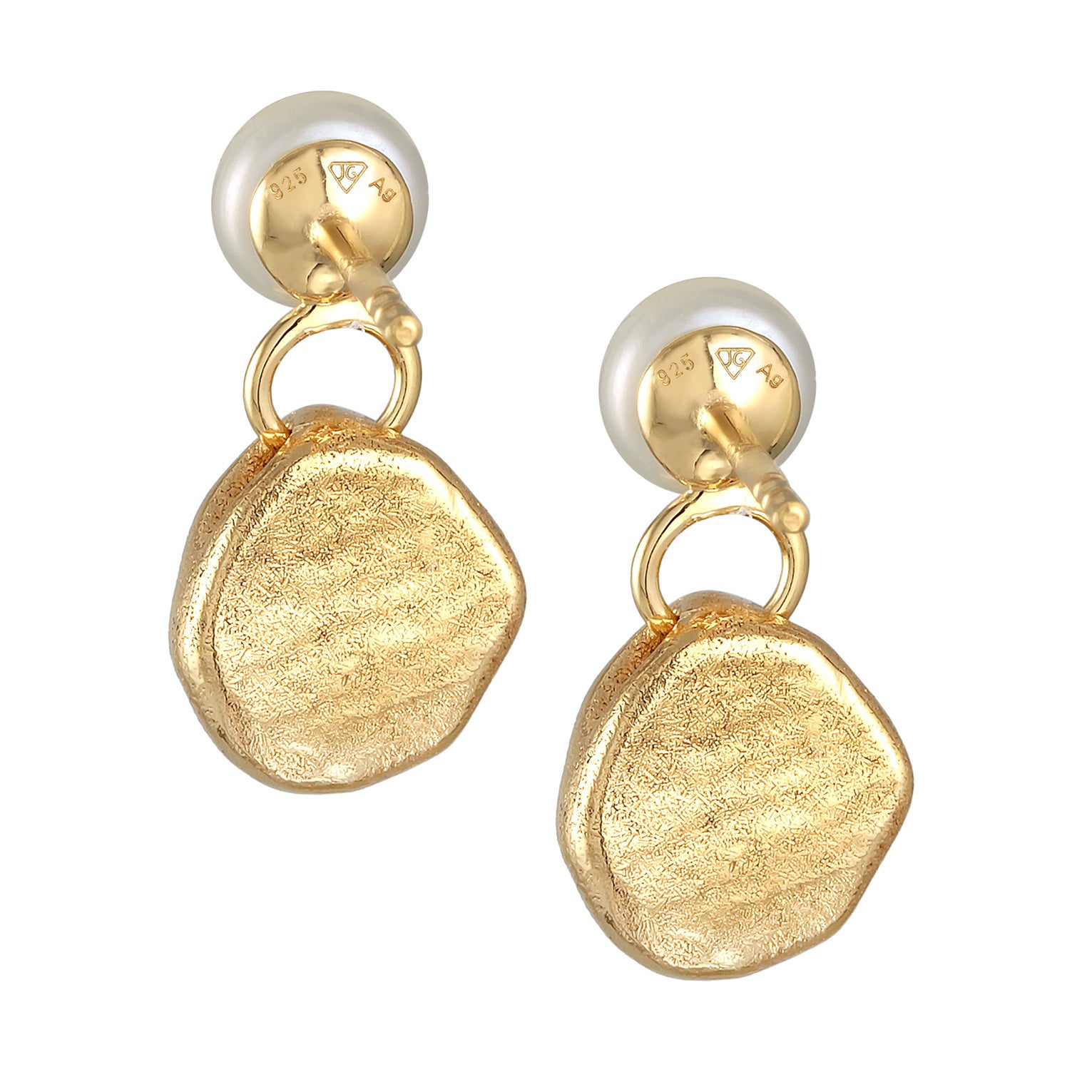 Gold Perhiasan Wanita Perak Asli - Silver Anting Ear Hanger Organic Coin Freshwater Pearl Lapis Emas