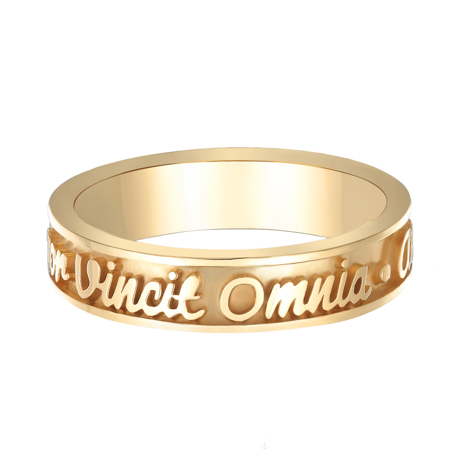 Gold Cincin Perhiasan Perak 925 Wanita Band Words Amor Vincit Omnia Elegant Gold Plated