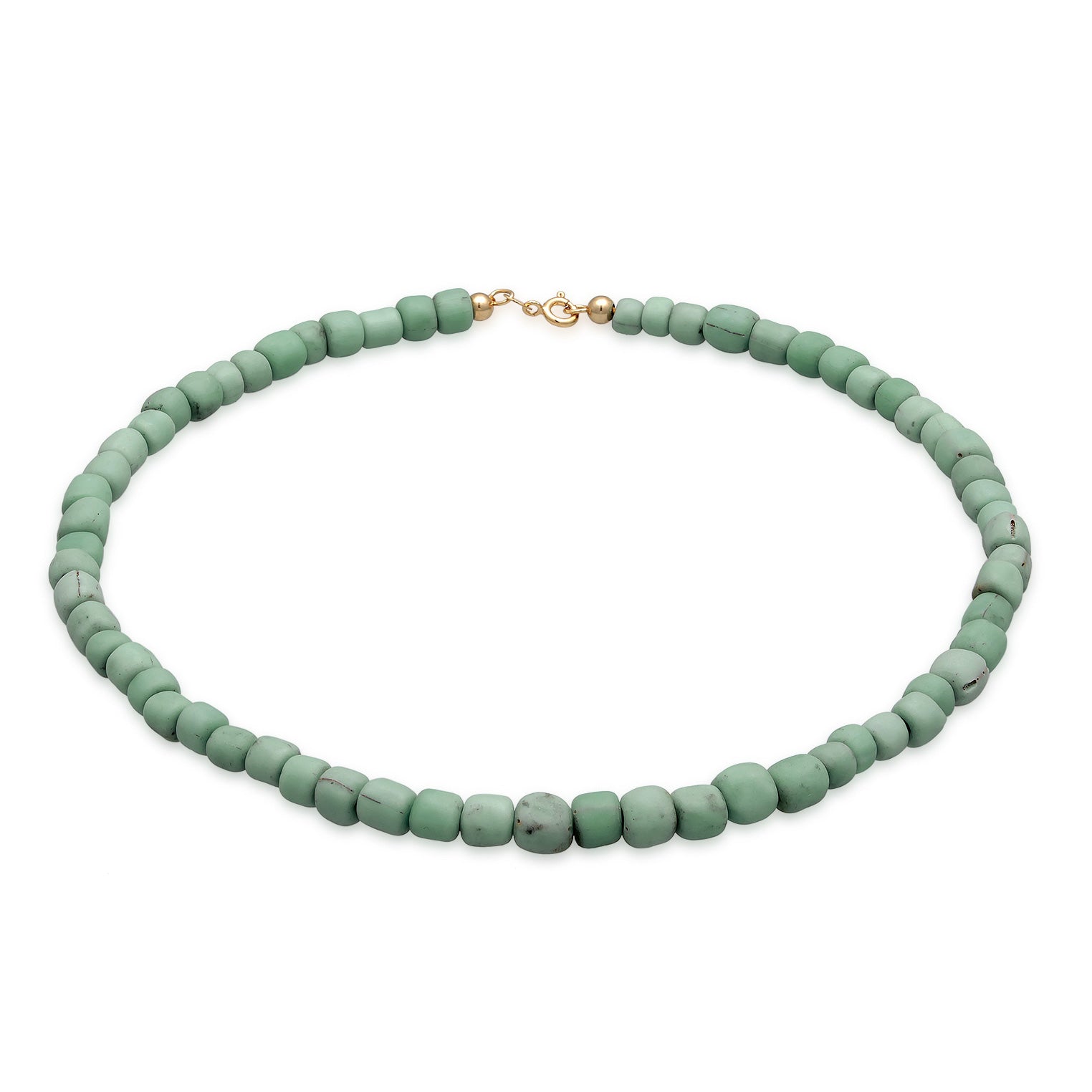Light Blue Kalung Perhiasan Perak 925 Wanita Choker Trend Basic Glass Beads Green Gold Plated