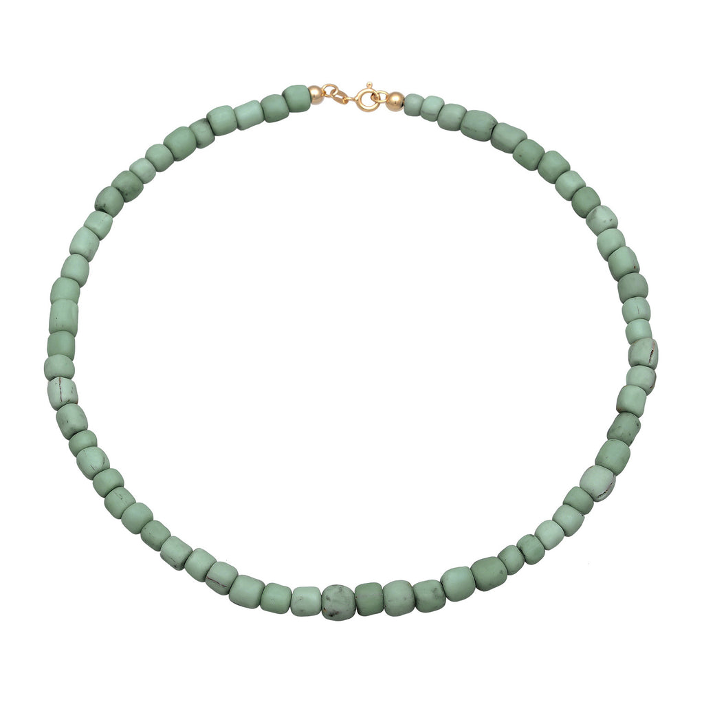 Light Blue Kalung Perhiasan Perak 925 Wanita Choker Trend Basic Glass Beads Green Gold Plated