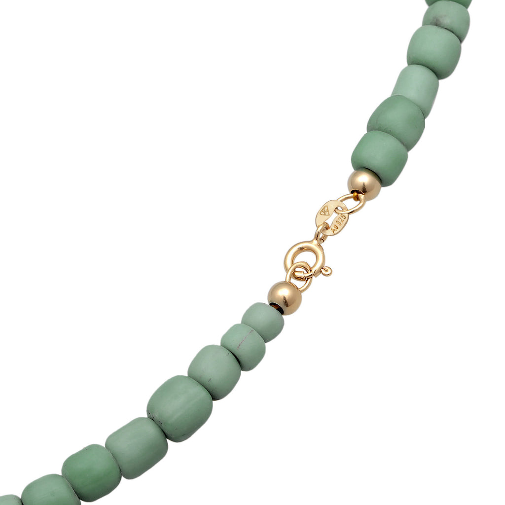 Light Blue Kalung Perhiasan Perak 925 Wanita Choker Trend Basic Glass Beads Green Gold Plated