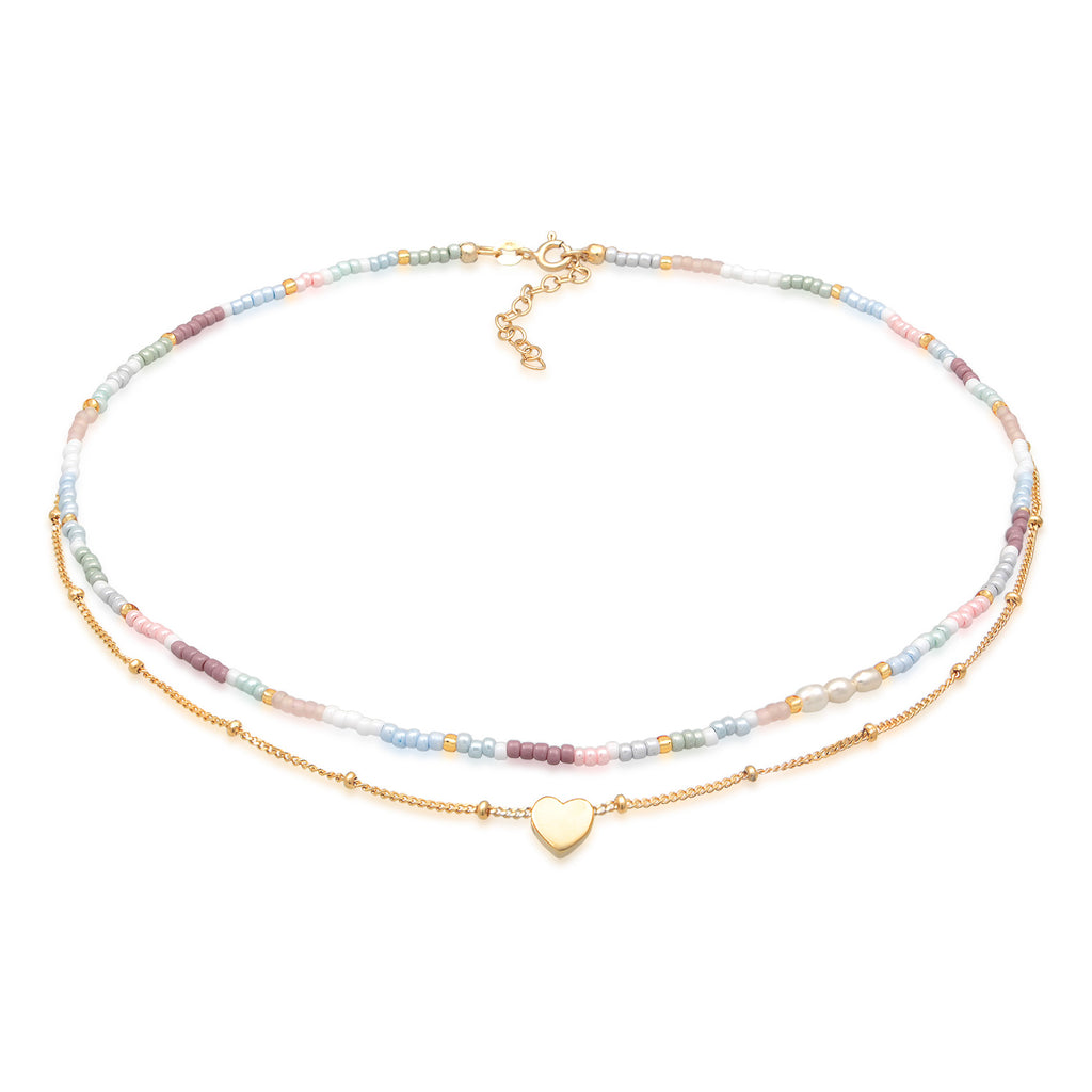 Kalung perak 925 lapis emas dengan layer heart beads elegan Elli Jewelry
