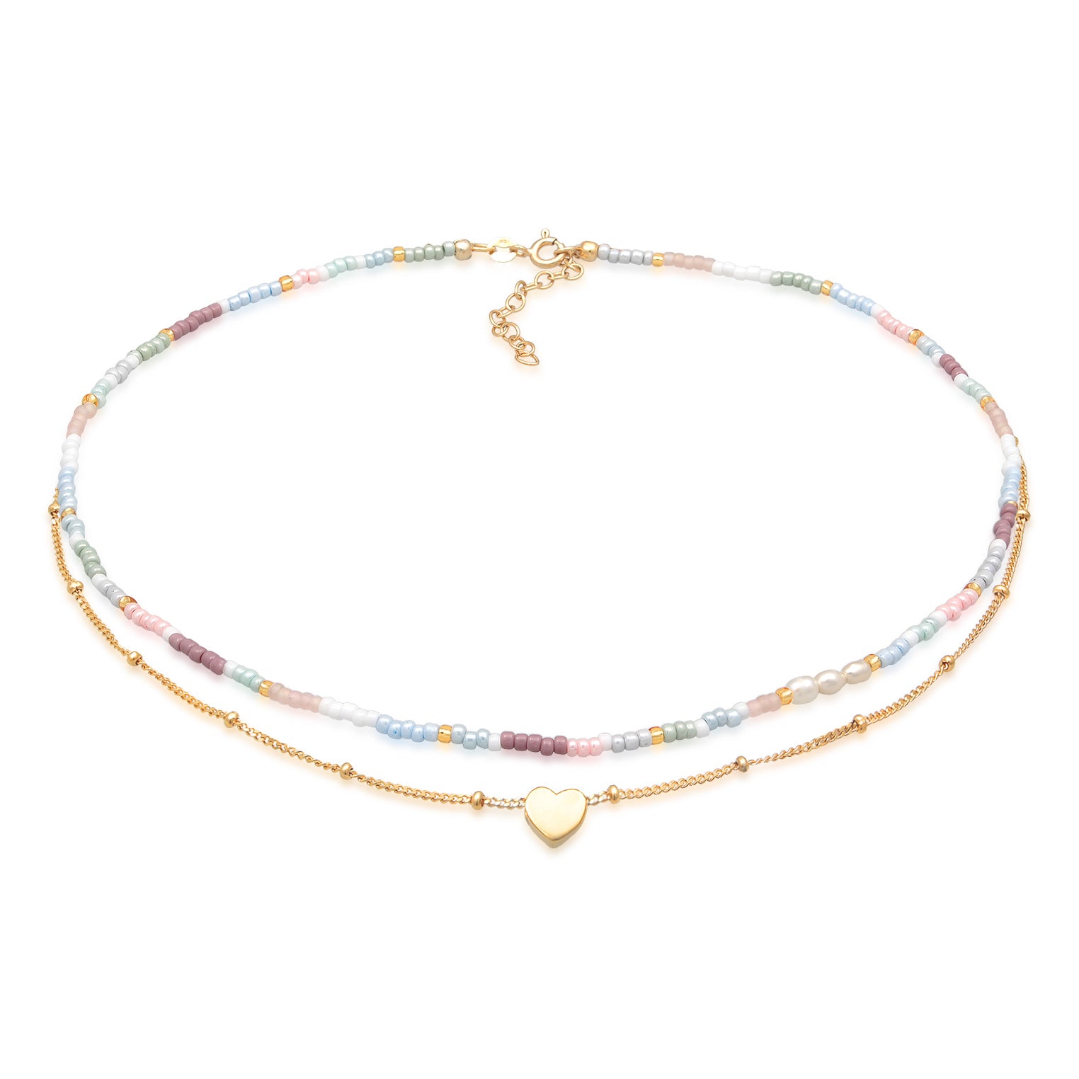 Kalung perak 925 lapis emas dengan layer heart beads elegan Elli Jewelry
