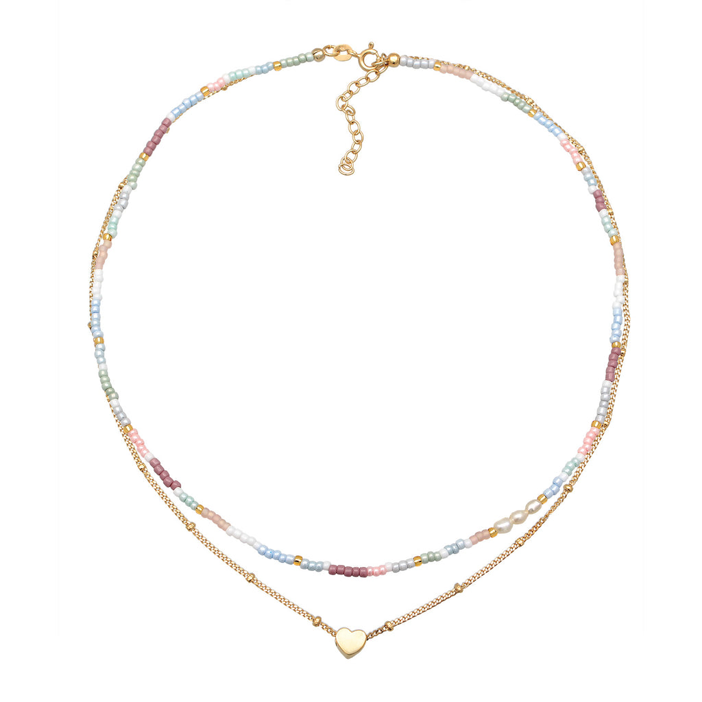 Kalung perak 925 lapis emas dengan layer heart beads elegan Elli Jewelry
