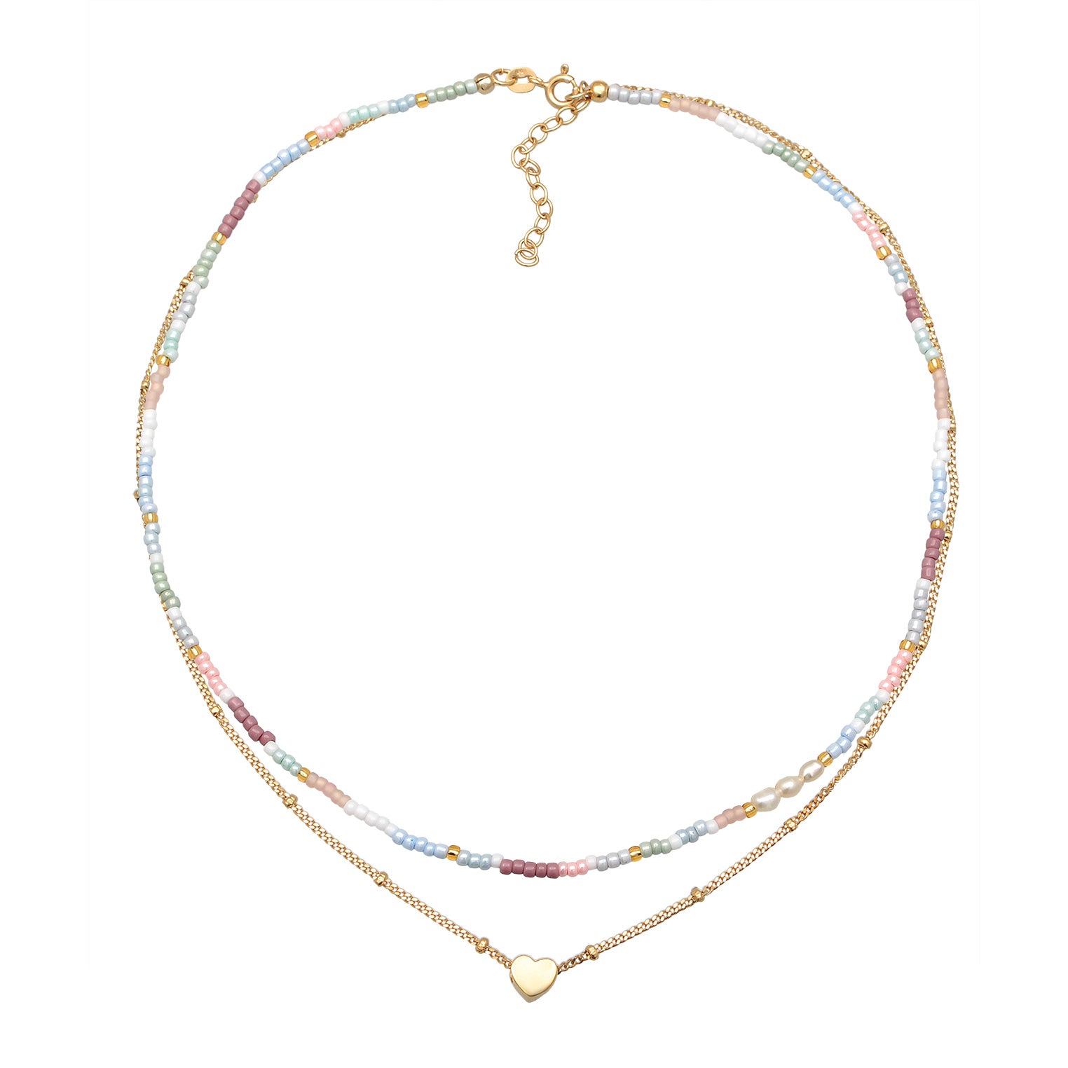 Kalung perak 925 lapis emas dengan layer heart beads elegan Elli Jewelry
