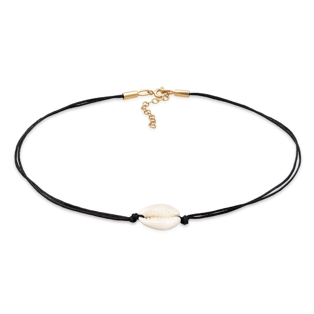 Black Necklace Choker Trend Nylon Kauri Shell In 925 Sterling Silver