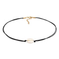 Black Necklace Choker Trend Nylon Kauri Shell In 925 Sterling Silver