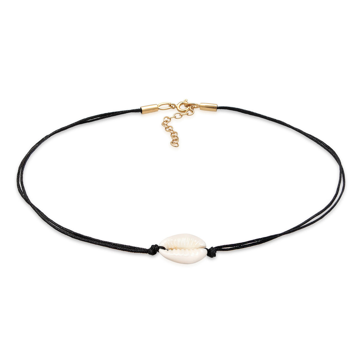 Black Necklace Choker Trend Nylon Kauri Shell In 925 Sterling Silver