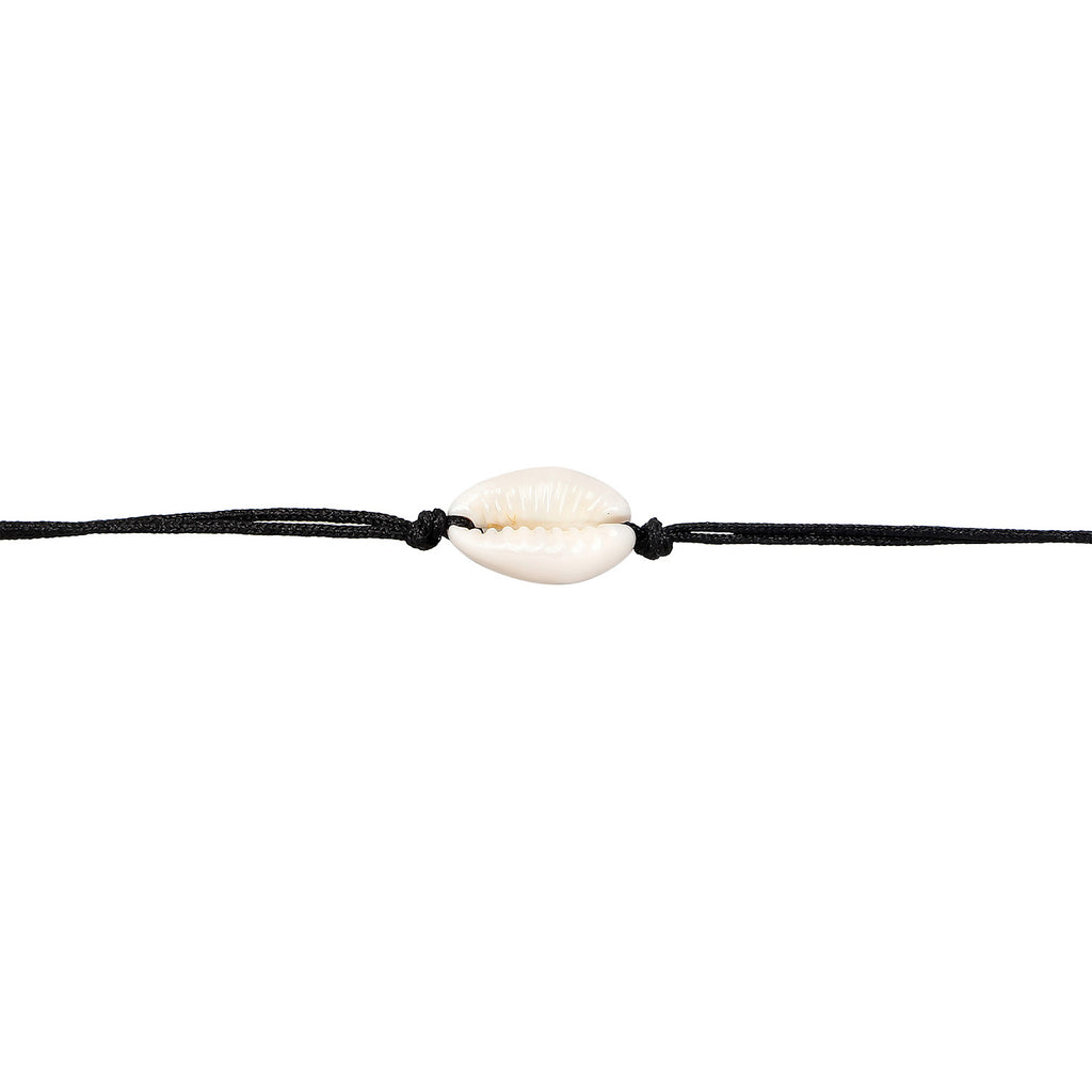 Black Necklace Choker Trend Nylon Kauri Shell In 925 Sterling Silver