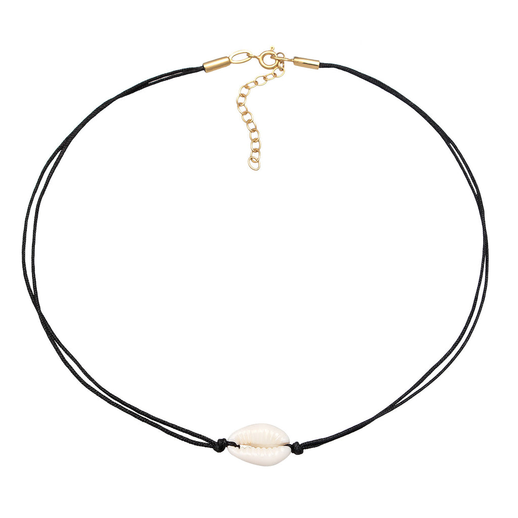 Black Necklace Choker Trend Nylon Kauri Shell In 925 Sterling Silver