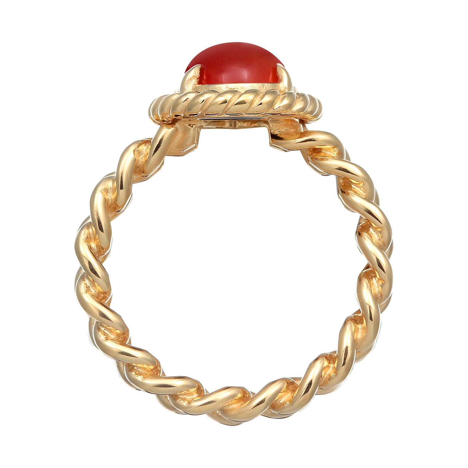 Orange Cincin Perhiasan Perak 925 Wanita Solitaire Classic Chain Look Carnelian Gold Plated