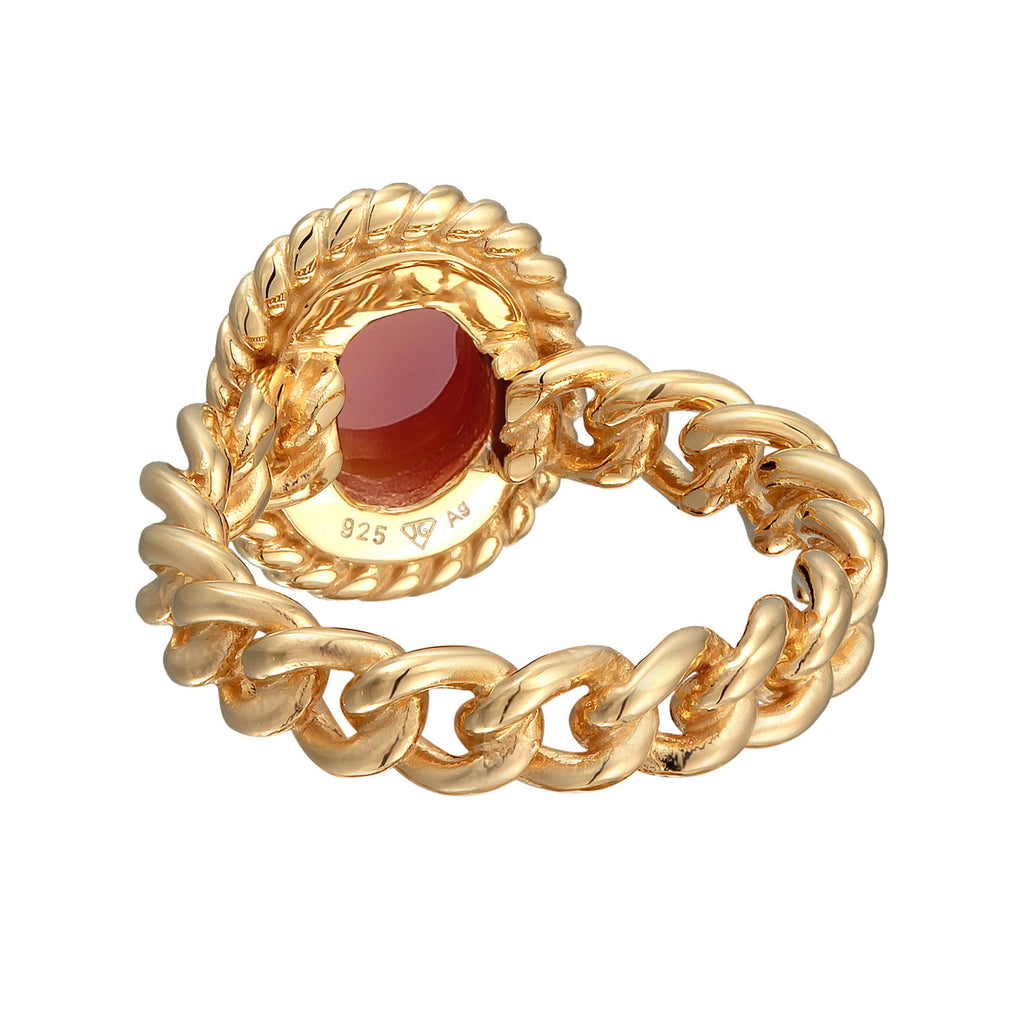 Orange Cincin Perhiasan Perak 925 Wanita Solitaire Classic Chain Look Carnelian Gold Plated