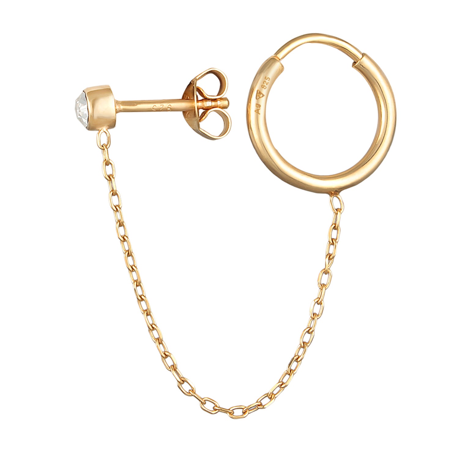 Gold Perhiasan Wanita Perak Asli - Silver Anting Creole Piercing 2-Hole Crystal Lapis Emas