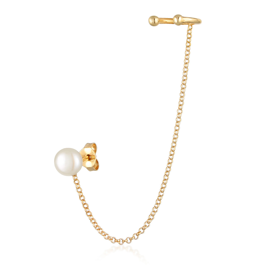 Gold Perhiasan Wanita Perak Asli - Silver Anting Earcuff Ear Clamp Freshwater Pearl Lapis Emas