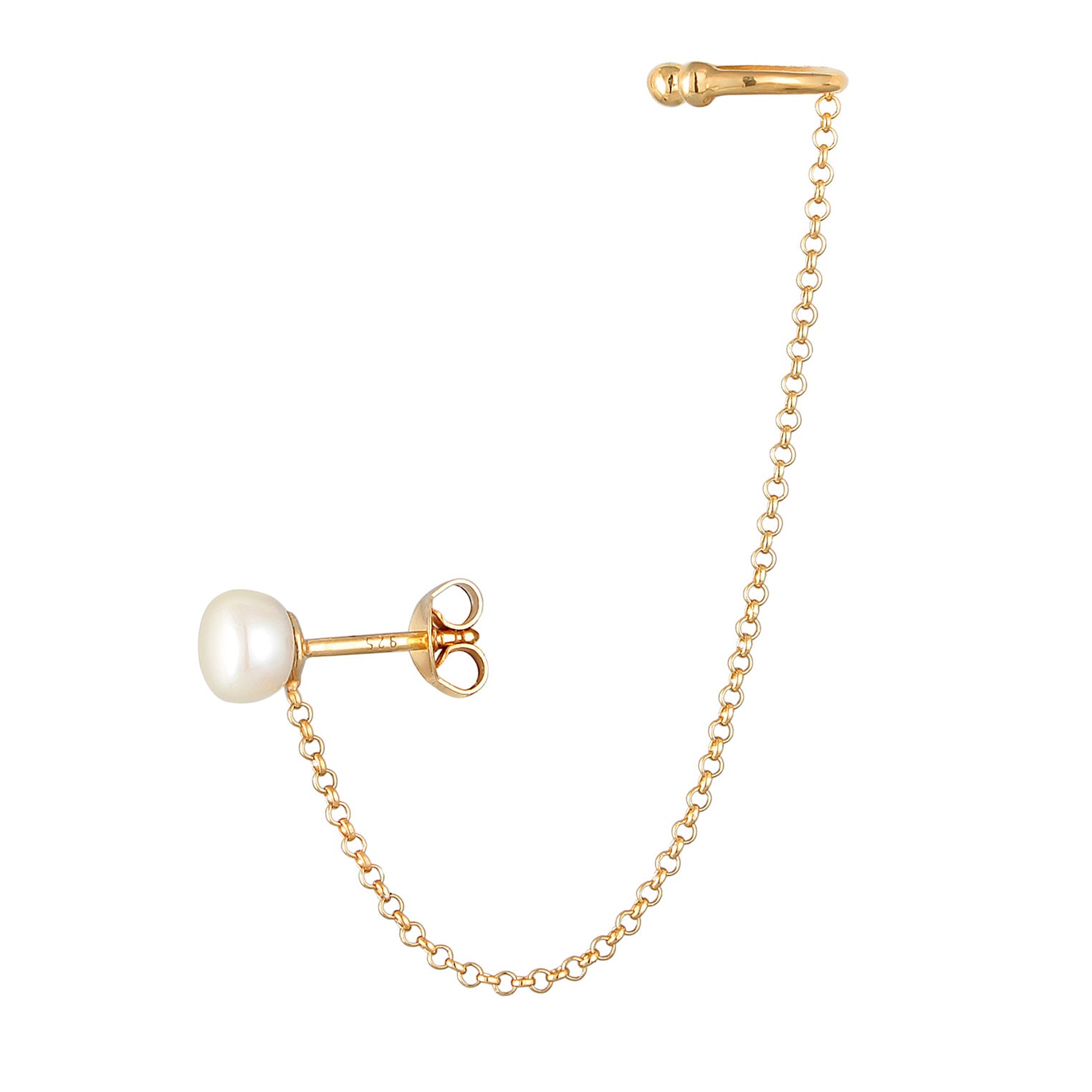 Gold Perhiasan Wanita Perak Asli - Silver Anting Earcuff Ear Clamp Freshwater Pearl Lapis Emas