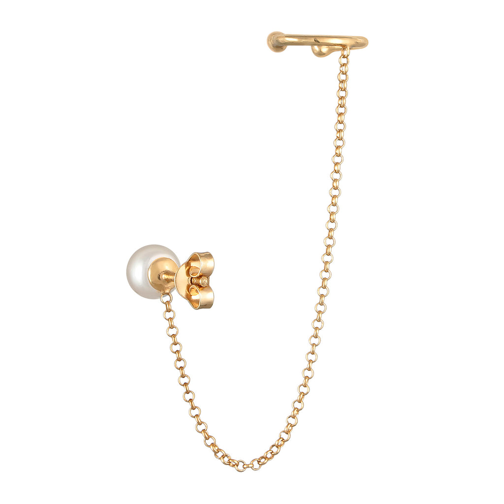 Gold Perhiasan Wanita Perak Asli - Silver Anting Earcuff Ear Clamp Freshwater Pearl Lapis Emas