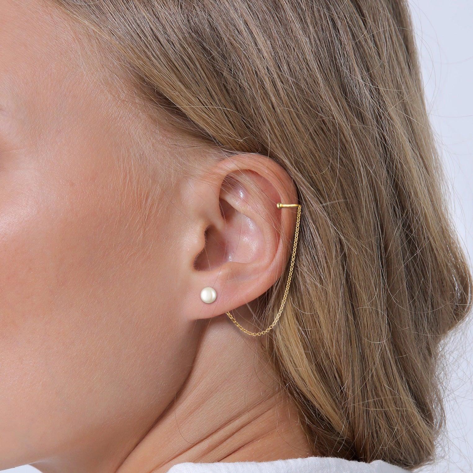 Gold Perhiasan Wanita Perak Asli - Silver Anting Earcuff Ear Clamp Freshwater Pearl Lapis Emas