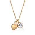 Gold Kalung Perhiasan Perak 925 Wanita Heart Pendant Solitaire Love Crystal Gold Plated