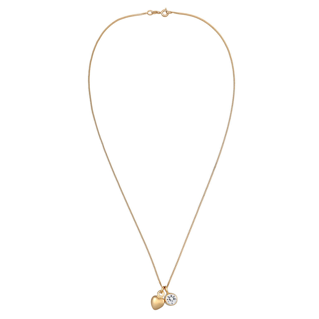 Gold Kalung Perhiasan Perak 925 Wanita Heart Pendant Solitaire Love Crystal Gold Plated