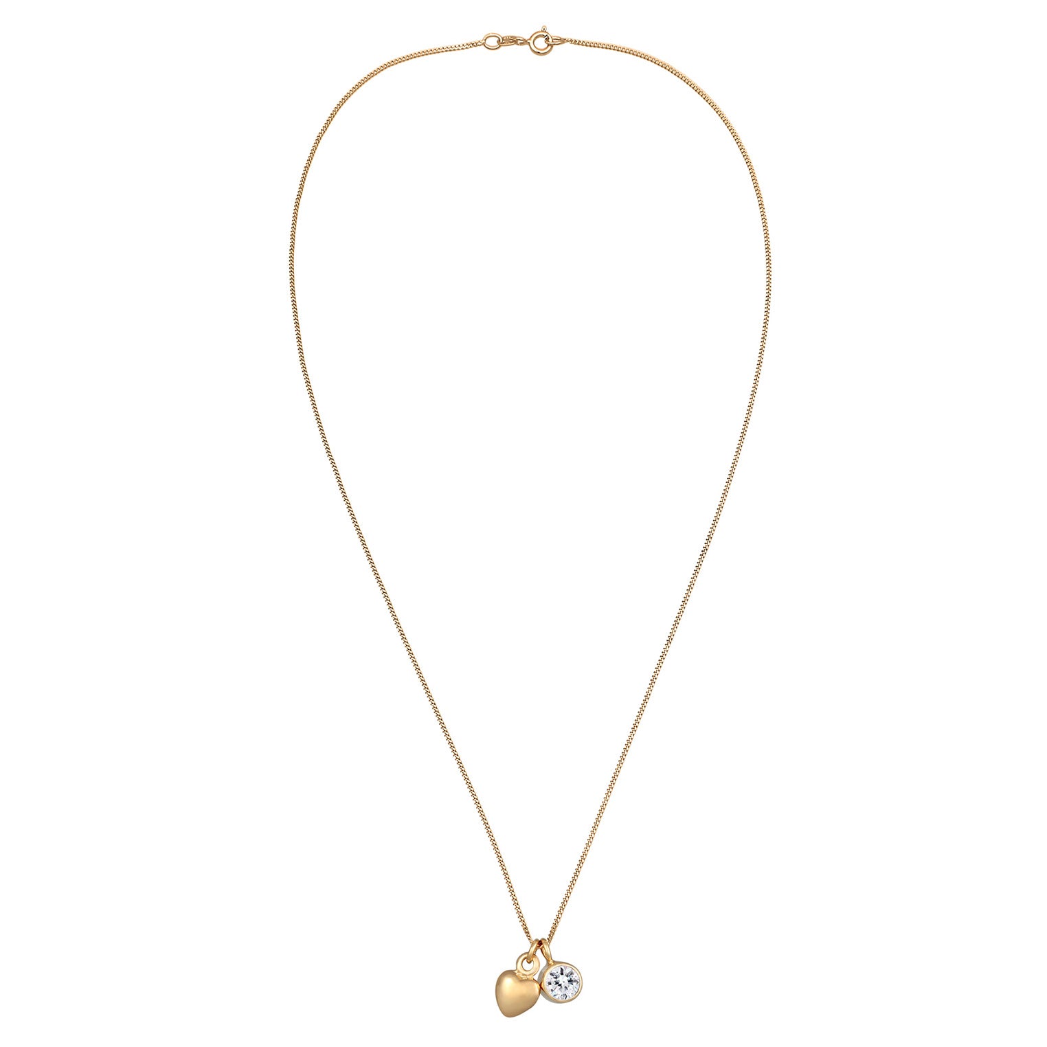 Gold Kalung Perhiasan Perak 925 Wanita Heart Pendant Solitaire Love Crystal Gold Plated