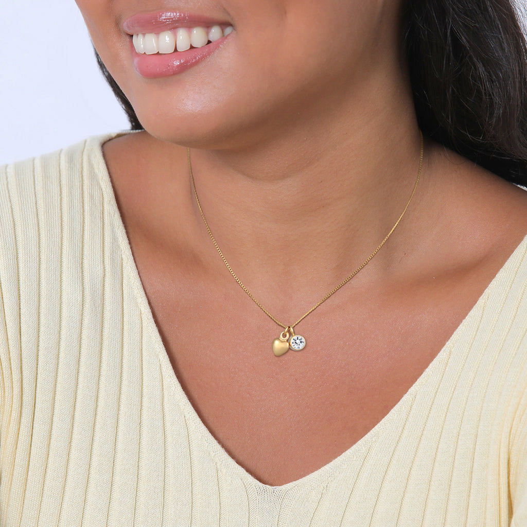 Gold Kalung Perhiasan Perak 925 Wanita Heart Pendant Solitaire Love Crystal Gold Plated