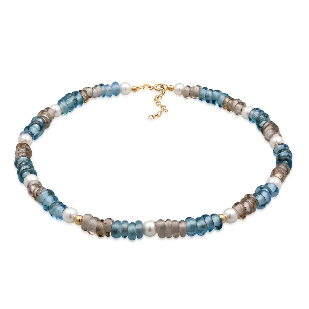 Ladies Choker Glass Beads Trend with shell core pearls in 925 sterling silver