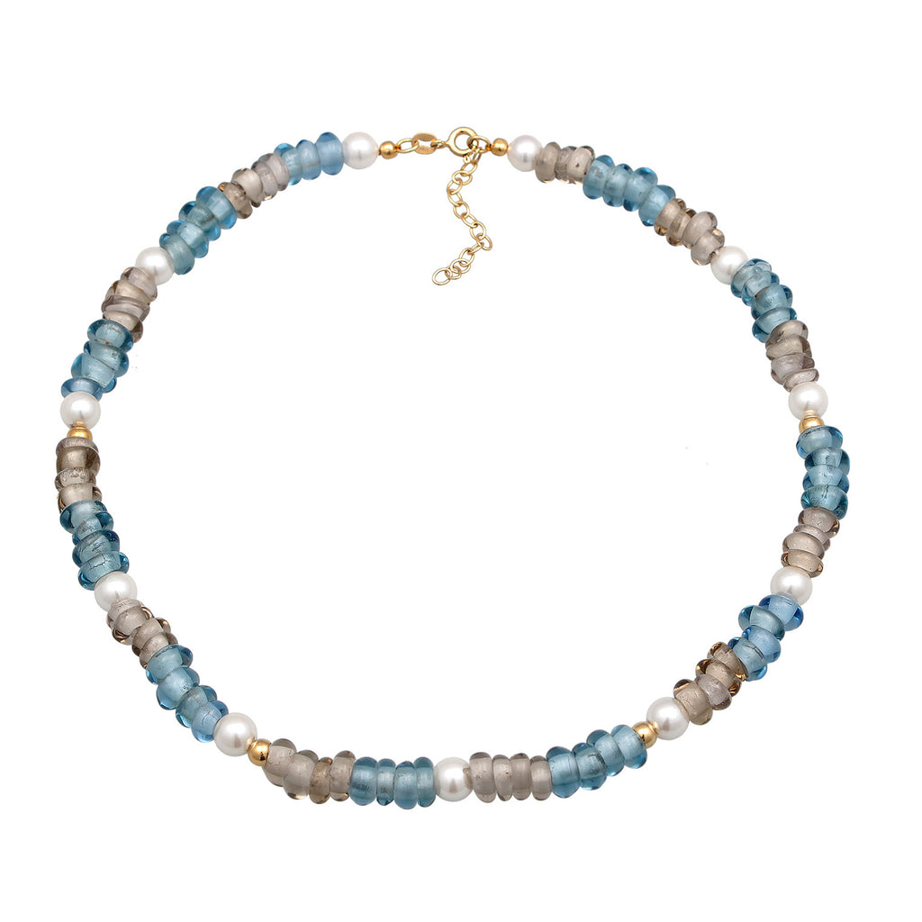 Ladies Choker Glass Beads Trend with shell core pearls in 925 sterling silver