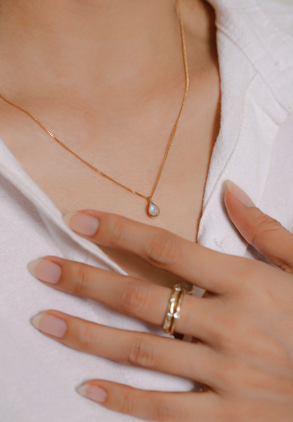 Drop Necklace 925 Silver Gold Plated White Moonstone