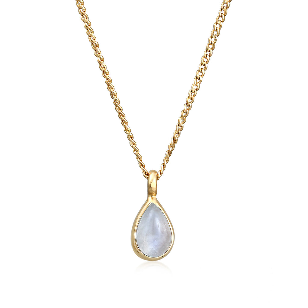 Gold Perhiasan Wanita Perak Asli - Silver Kalung Drop Pendant Elegant Moonstone Lapis Emas