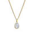 Gold Kalung Perhiasan Perak 925 Wanita Drop Pendant Elegant Moonstone Gold Plated