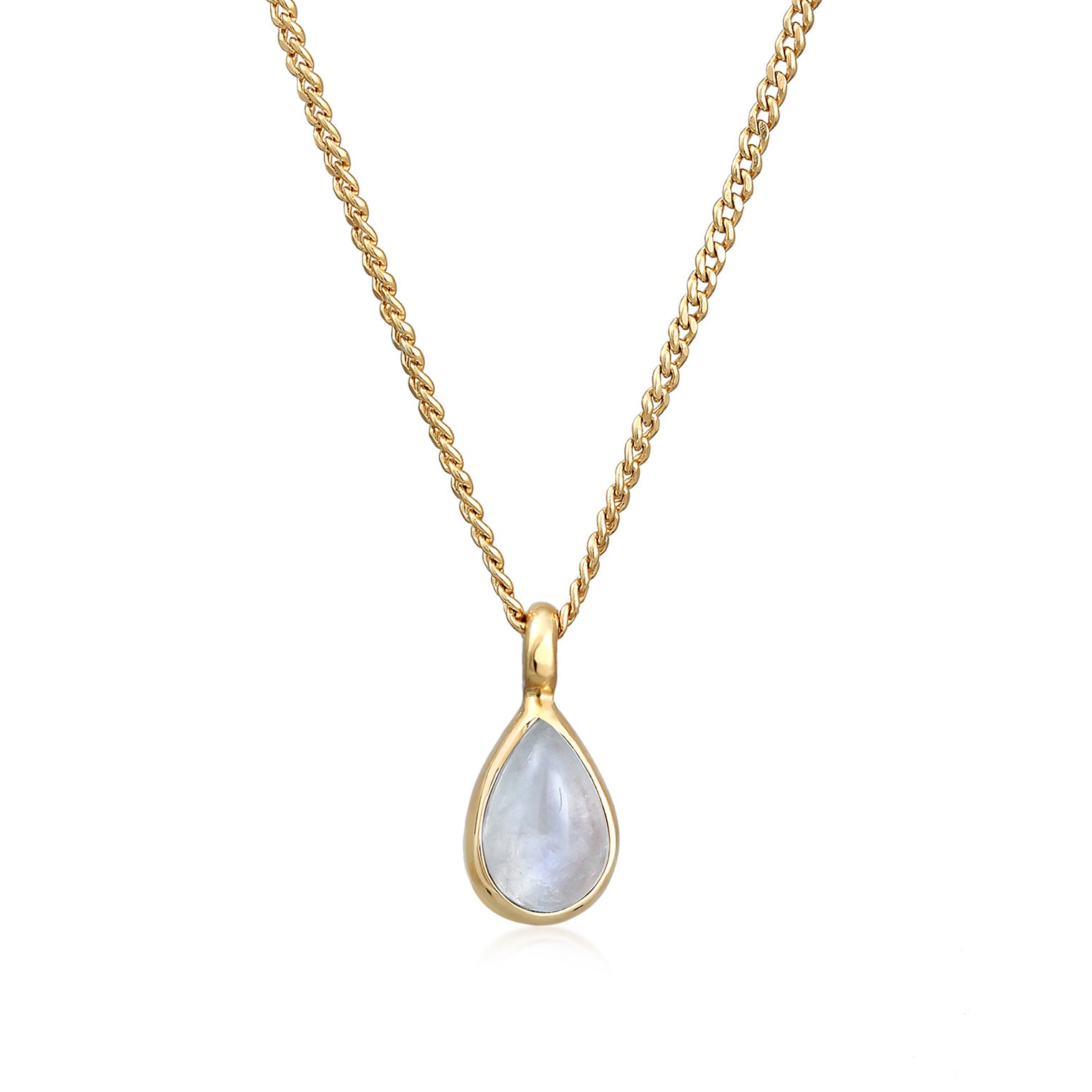 Gold Perhiasan Wanita Perak Asli - Silver Kalung Drop Pendant Elegant Moonstone Lapis Emas