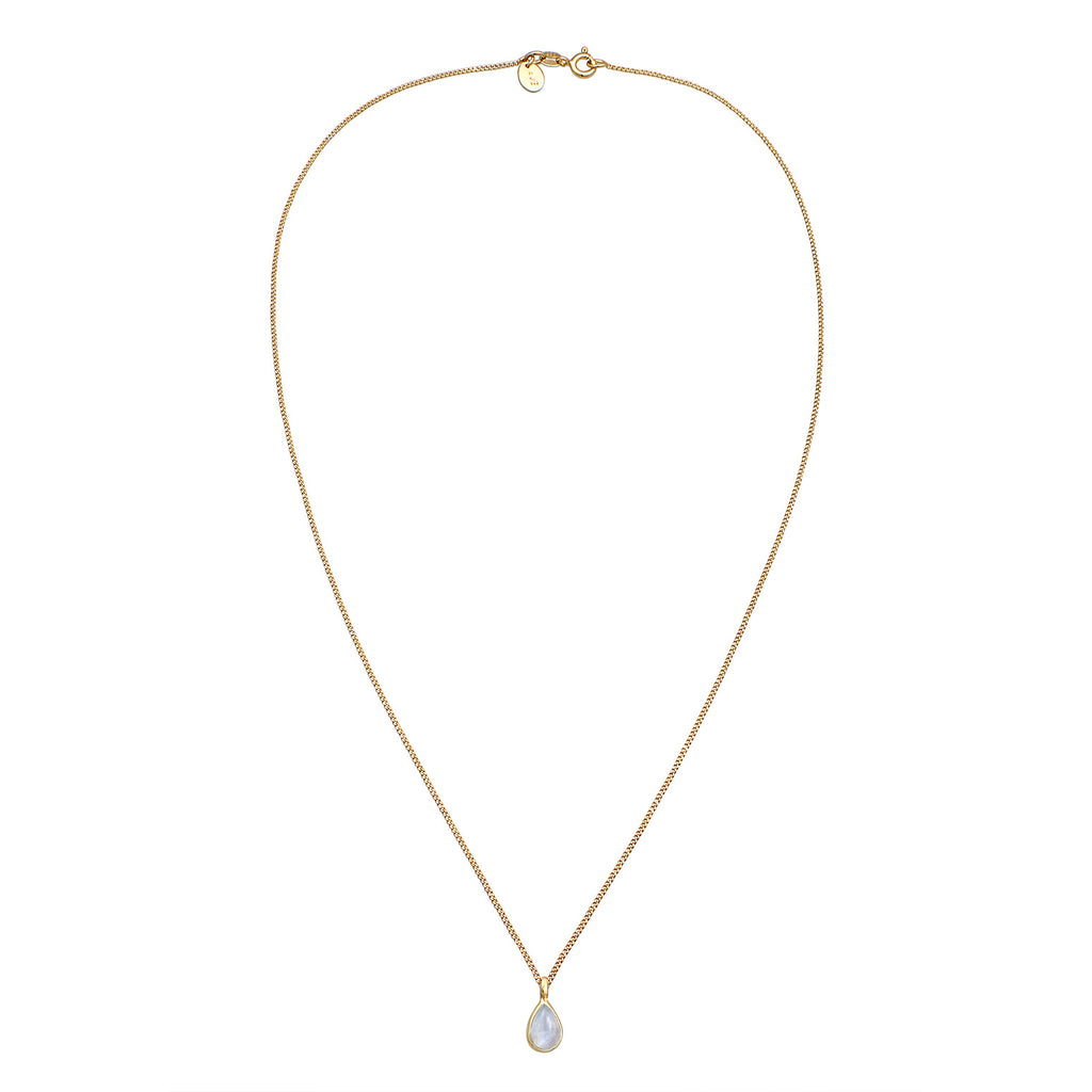 Gold Perhiasan Wanita Perak Asli - Silver Kalung Drop Pendant Elegant Moonstone Lapis Emas