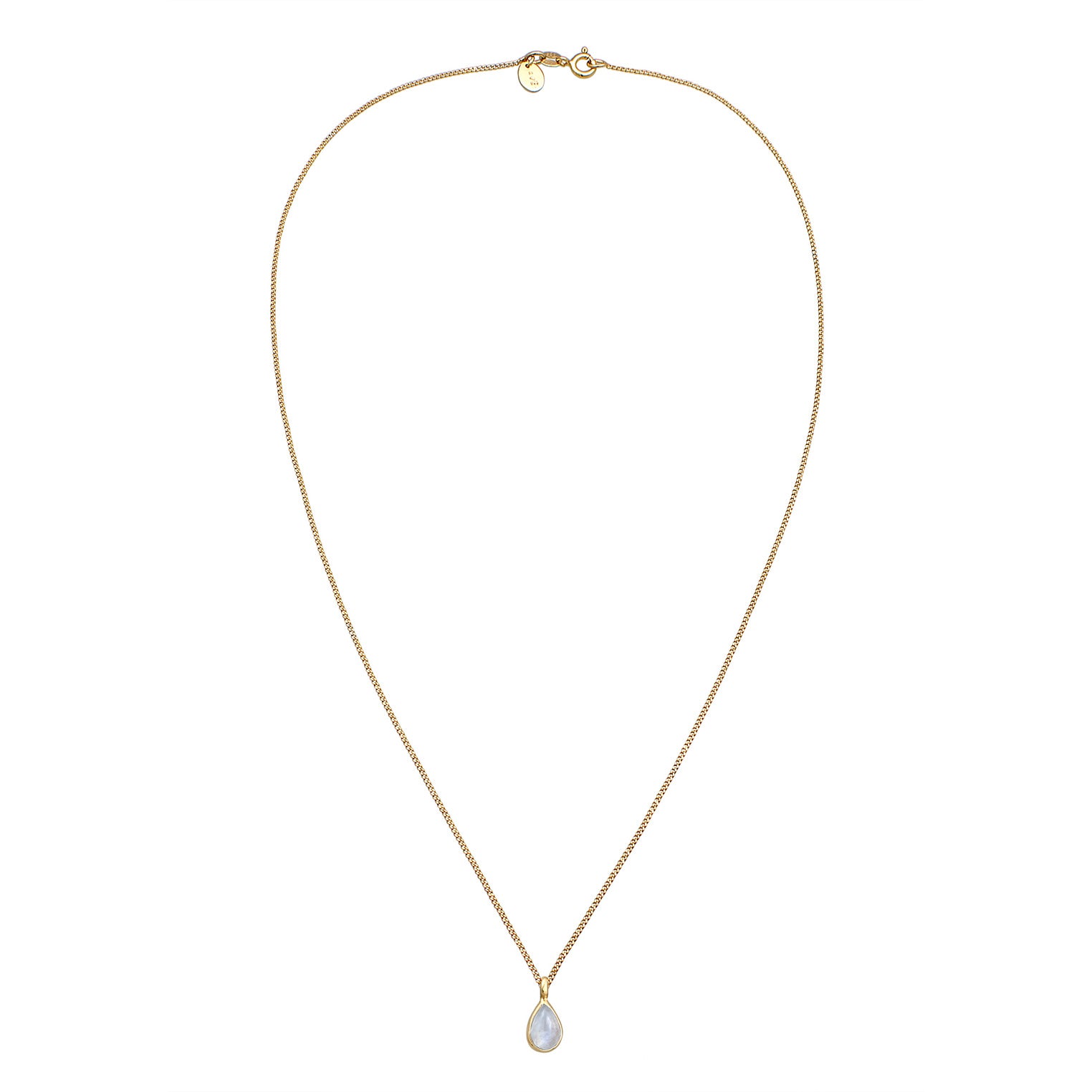 Gold Perhiasan Wanita Perak Asli - Silver Kalung Drop Pendant Elegant Moonstone Lapis Emas