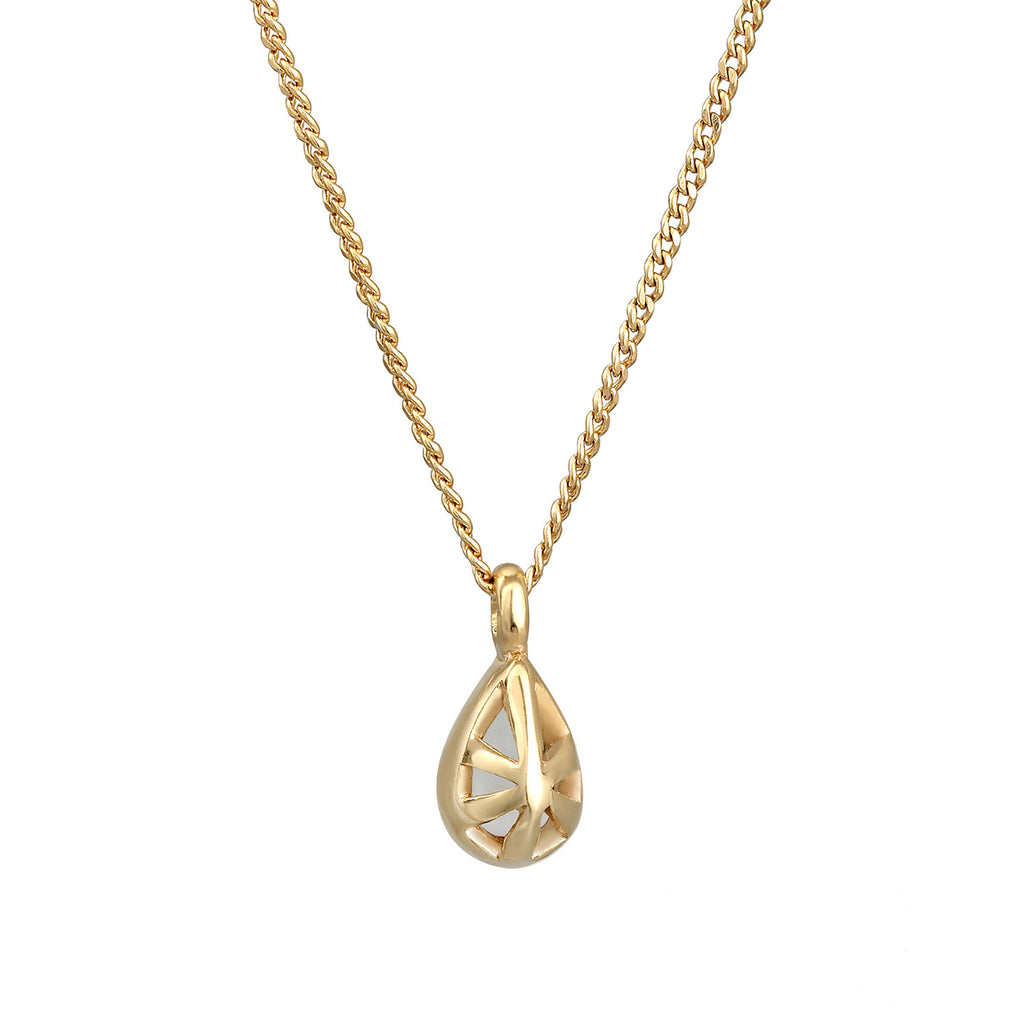Gold Perhiasan Wanita Perak Asli - Silver Kalung Drop Pendant Elegant Moonstone Lapis Emas