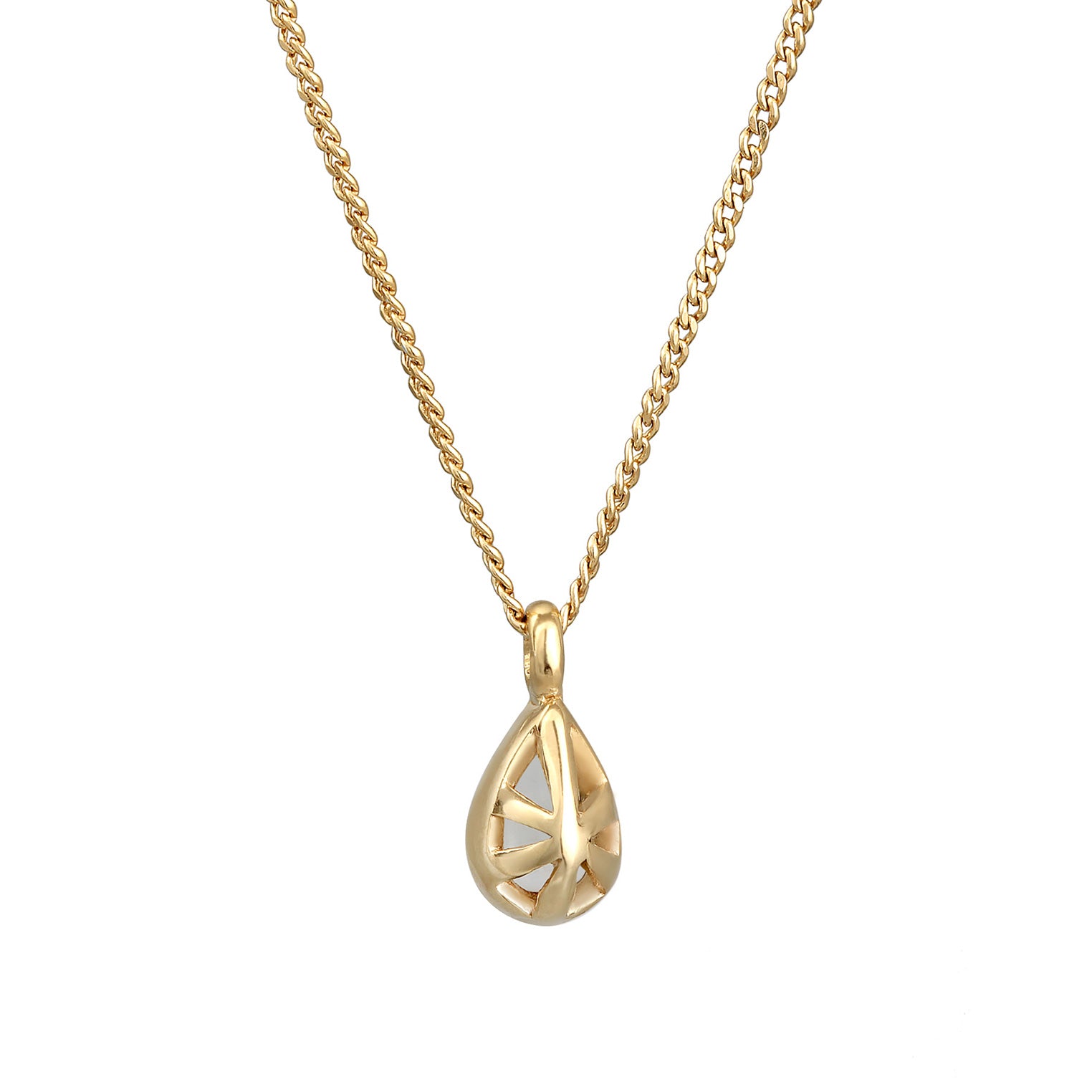 Gold Perhiasan Wanita Perak Asli - Silver Kalung Drop Pendant Elegant Moonstone Lapis Emas