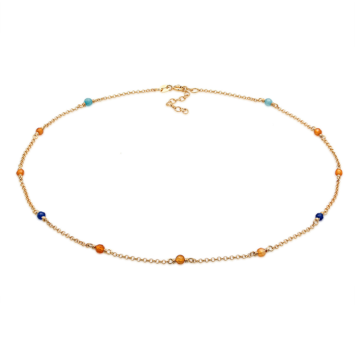 Beaded Choker Necklace 925 Silver Gold Plated Multicolor Agate