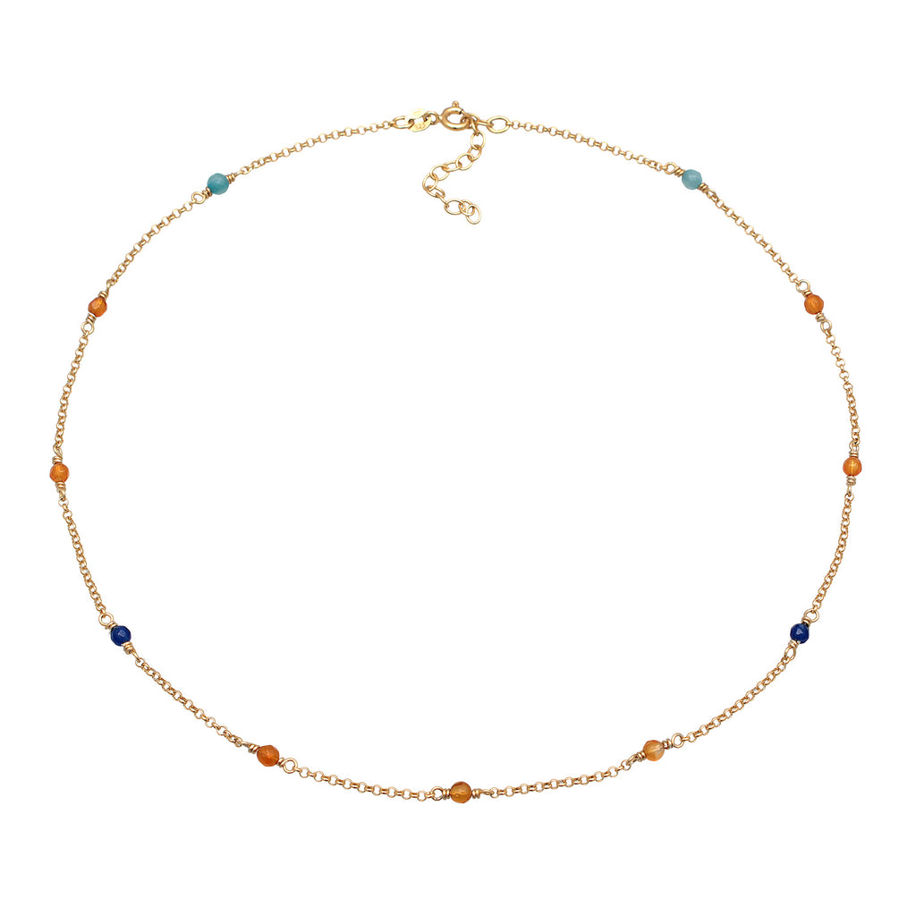 Bicolor - Elli | Beaded Choker Necklace 925 Silver Gold Plated Multicolor Agate
