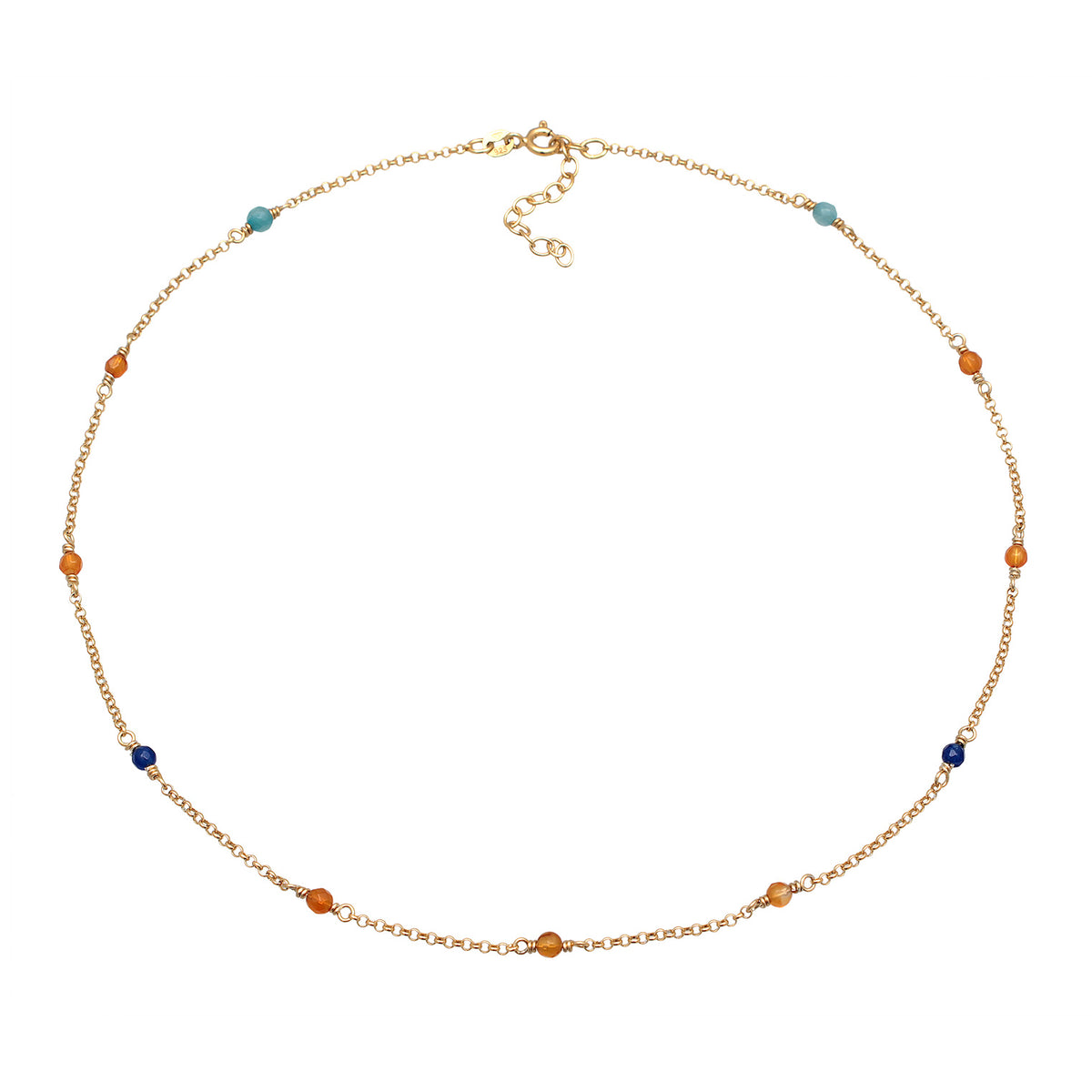 Beaded Choker Necklace 925 Silver Gold Plated Multicolor Agate